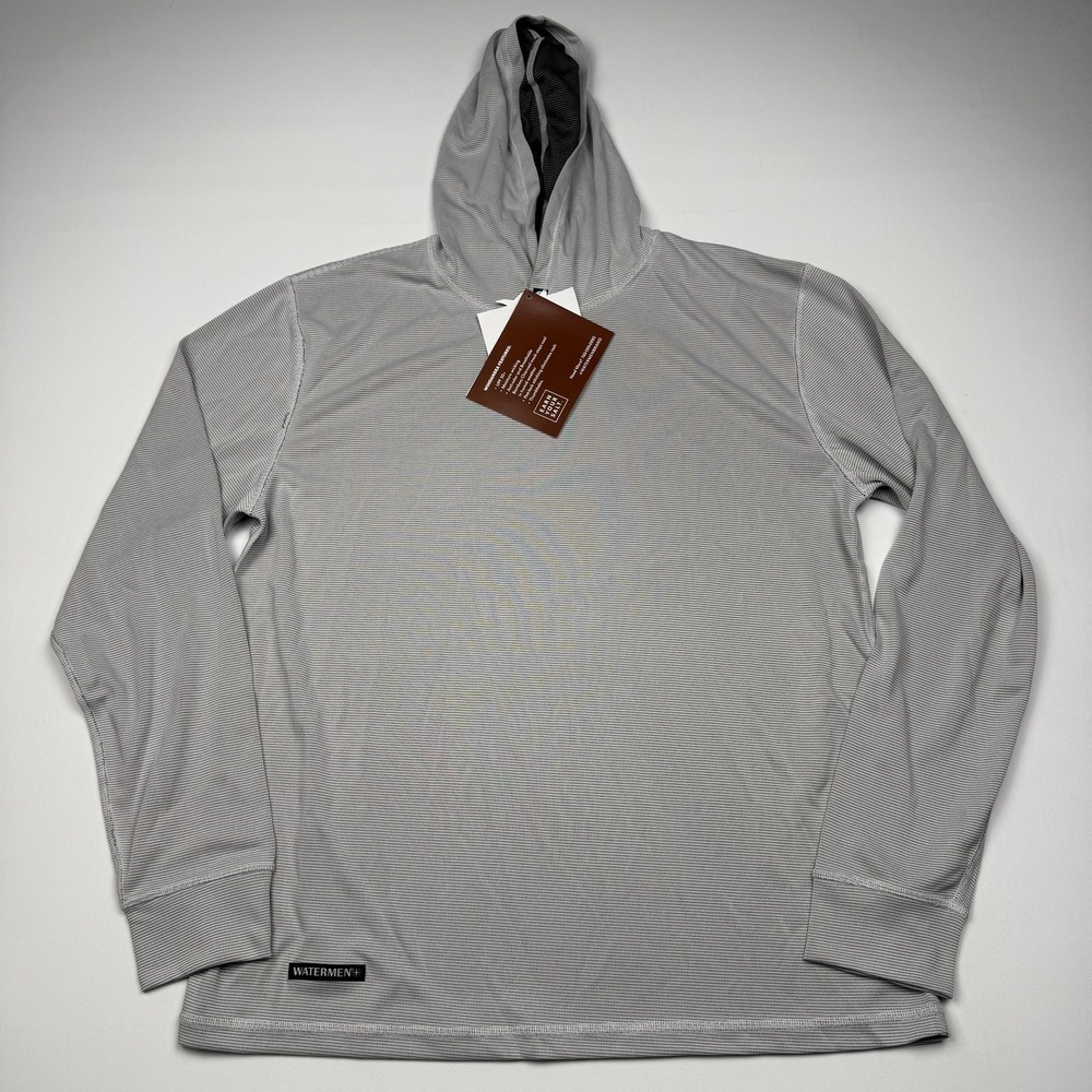 Watermen Hooded Shirt Mens Medium Gray Long Sleeve Windansea UPF 50+ Sun Fishing